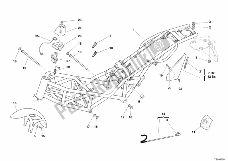 All parts for the Frame of the Ducati Monster S2R 1000 2006